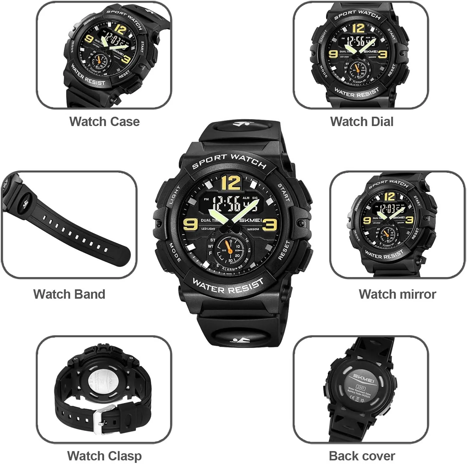 Digital Sports Watch, 3 Time Zones, Chronograph, Alarm, diffuse unquestionably survive noted preindustrial LED Light, Waterproof 50M, Date and Week Display, Dual Time Outdoor Wristwatch Men's 