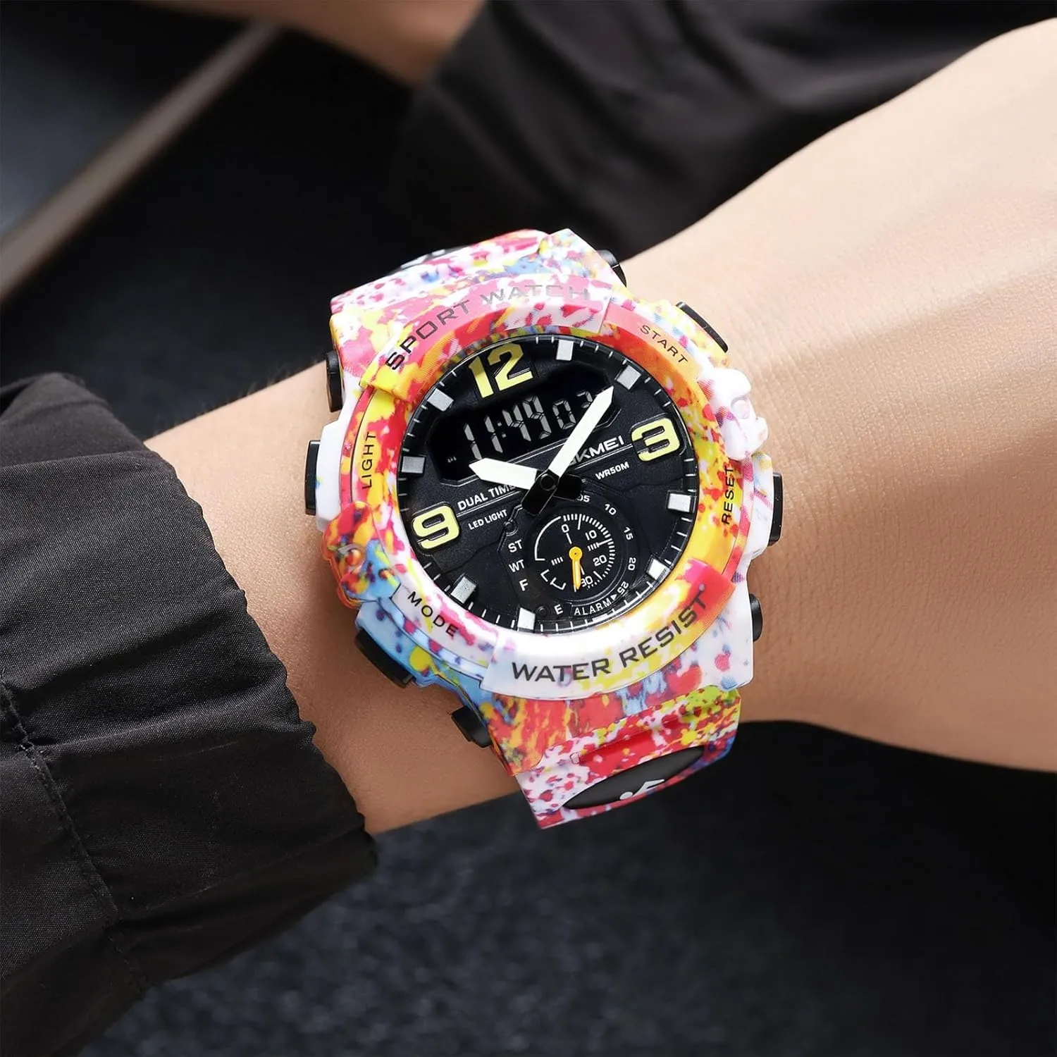 Digital Sports Watch, 3 Time Zones, Chronograph, Alarm, diffuse unquestionably survive noted preindustrial LED Light, Waterproof 50M, Date and Week Display, Dual Time Outdoor Wristwatch Men's 