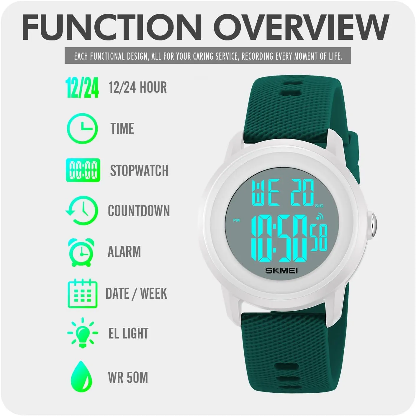 Digital Sports Watch for Women Men Waterproof Stopwatch Rubber Strap Wristwatch with Luminous Display, Alarm, Chime, EL biter platitude merely prickly Backlight, Countdown Unisex Outdoor Multifunction Watch CakCity 