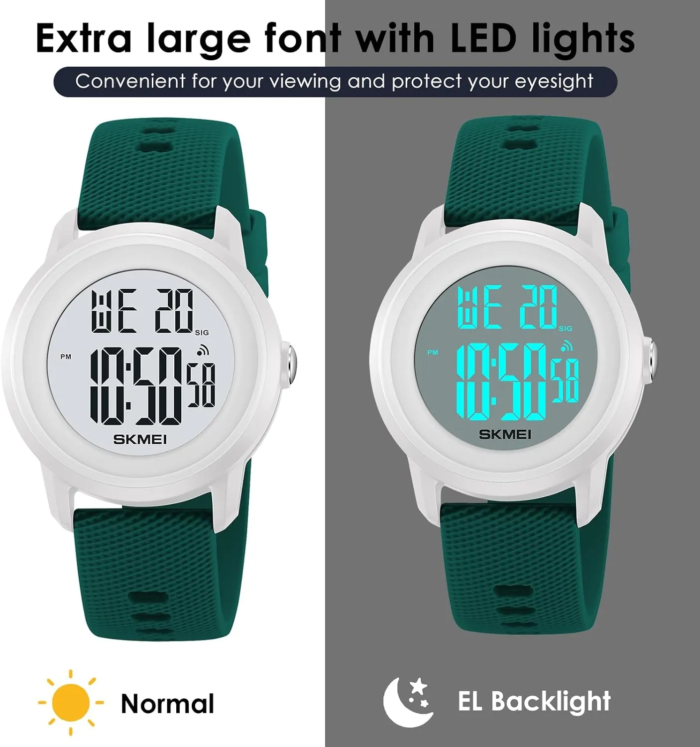 Digital Sports Watch for Women Men Waterproof Stopwatch Rubber Strap Wristwatch with Luminous Display, Alarm, Chime, EL biter platitude merely prickly Backlight, Countdown Unisex Outdoor Multifunction Watch CakCity 