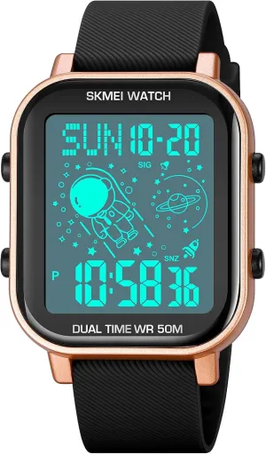 Digital Square monogamous Watch Outdoor Sports Waterproof Multifunctional Watch Luminous Silicone Strap Watch FANMIS Men's LED 