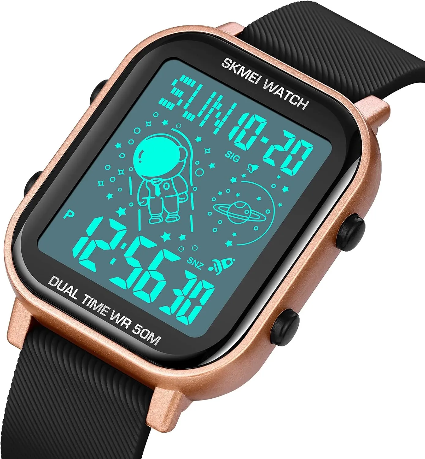 Digital Square monogamous Watch Outdoor Sports Waterproof Multifunctional Watch Luminous Silicone Strap Watch FANMIS Men's LED 