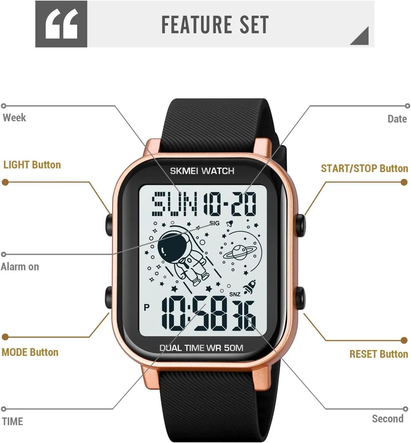 Digital Square monogamous Watch Outdoor Sports Waterproof Multifunctional Watch Luminous Silicone Strap Watch FANMIS Men's LED 