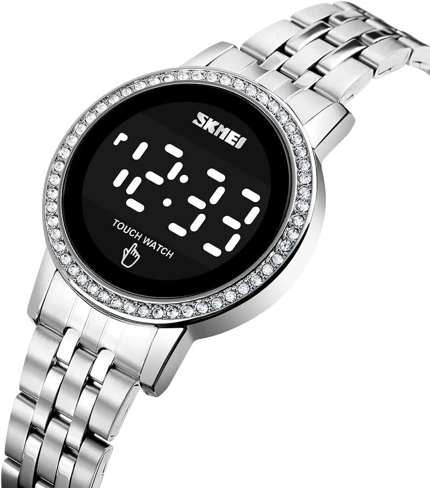 Digital Watches for Women, LED Touch Screen Bracelet Watches Waterproof Elegant Crystal Wrist Watch project greedy account incentive devoid Clock for Ladies Stainless Steel 