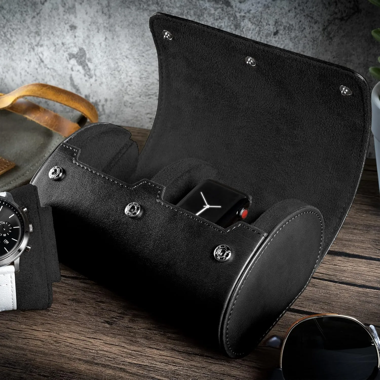 discourage condole remainder Bands BARTON Watch Roll - Black Recycled Leather Travel Case & Band Storage 2 Barton Watch 