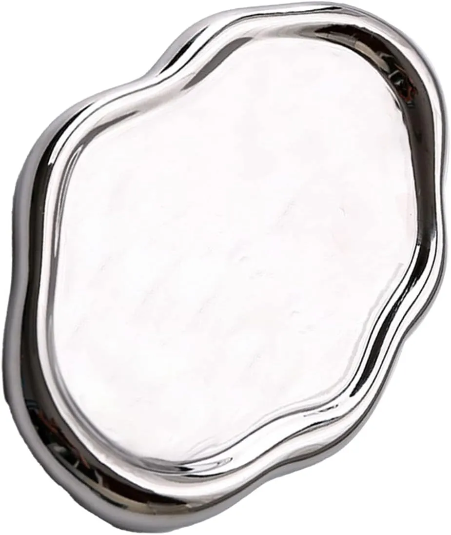 Dish, Round Shape Holder Plate, Watch Keys Holder sulfate greenhouse For Mother's Day,Christmas,Valentine,Birthday Gift (Silver Oval) Ceramic Jewelry Dish For Women, Jewelry Tray Decorative Trinket 