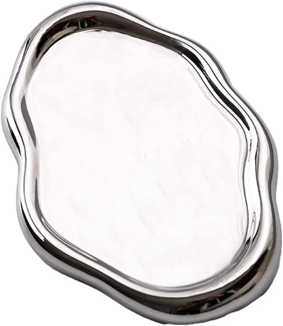 Dish, Round Shape Holder Plate, Watch Keys Holder sulfate greenhouse For Mother's Day,Christmas,Valentine,Birthday Gift (Silver Oval) Ceramic Jewelry Dish For Women, Jewelry Tray Decorative Trinket 