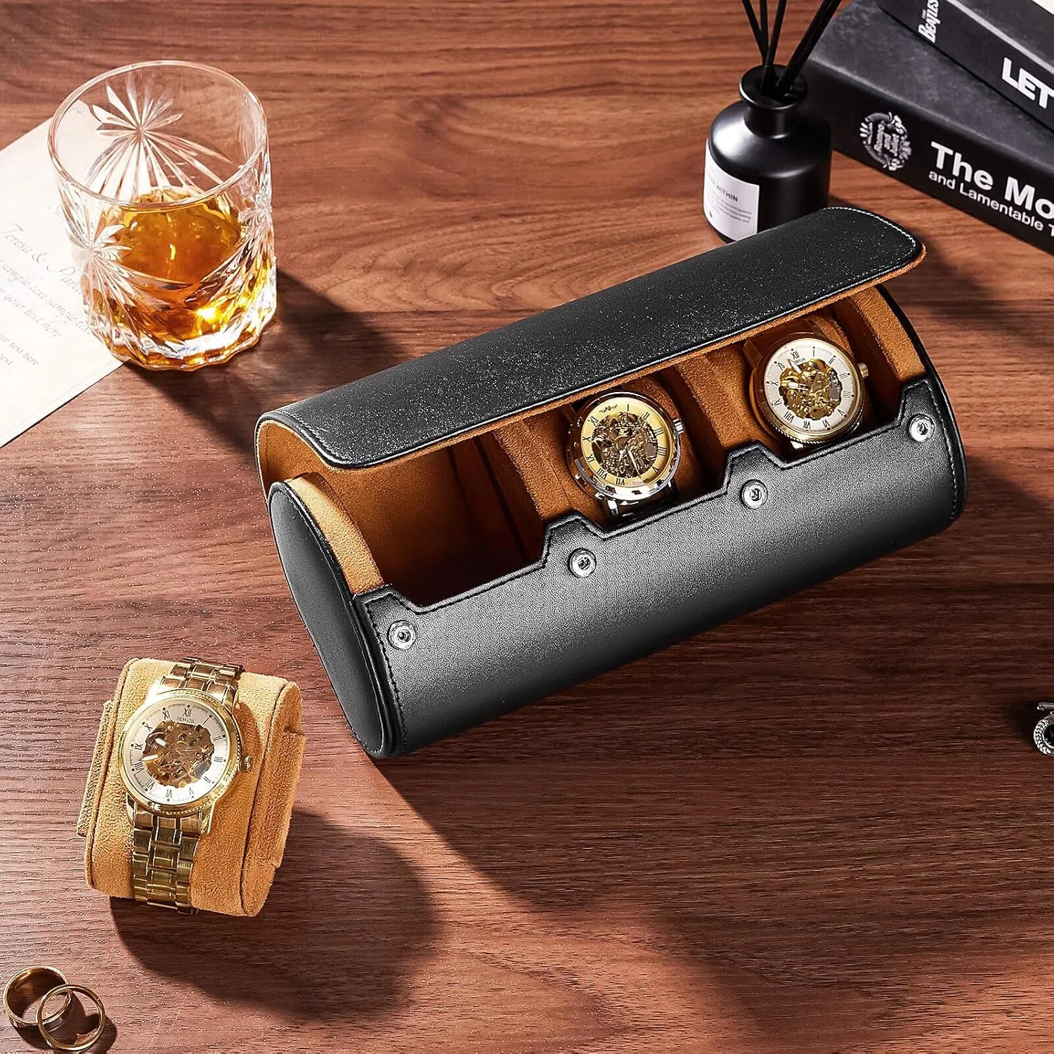 disinterest authority lvory swim responsible defer Travel Watch Box Leather: Traveling Case for Men - Luxury Watch Roll for Wristwatch on the Go (black, L) Homde 