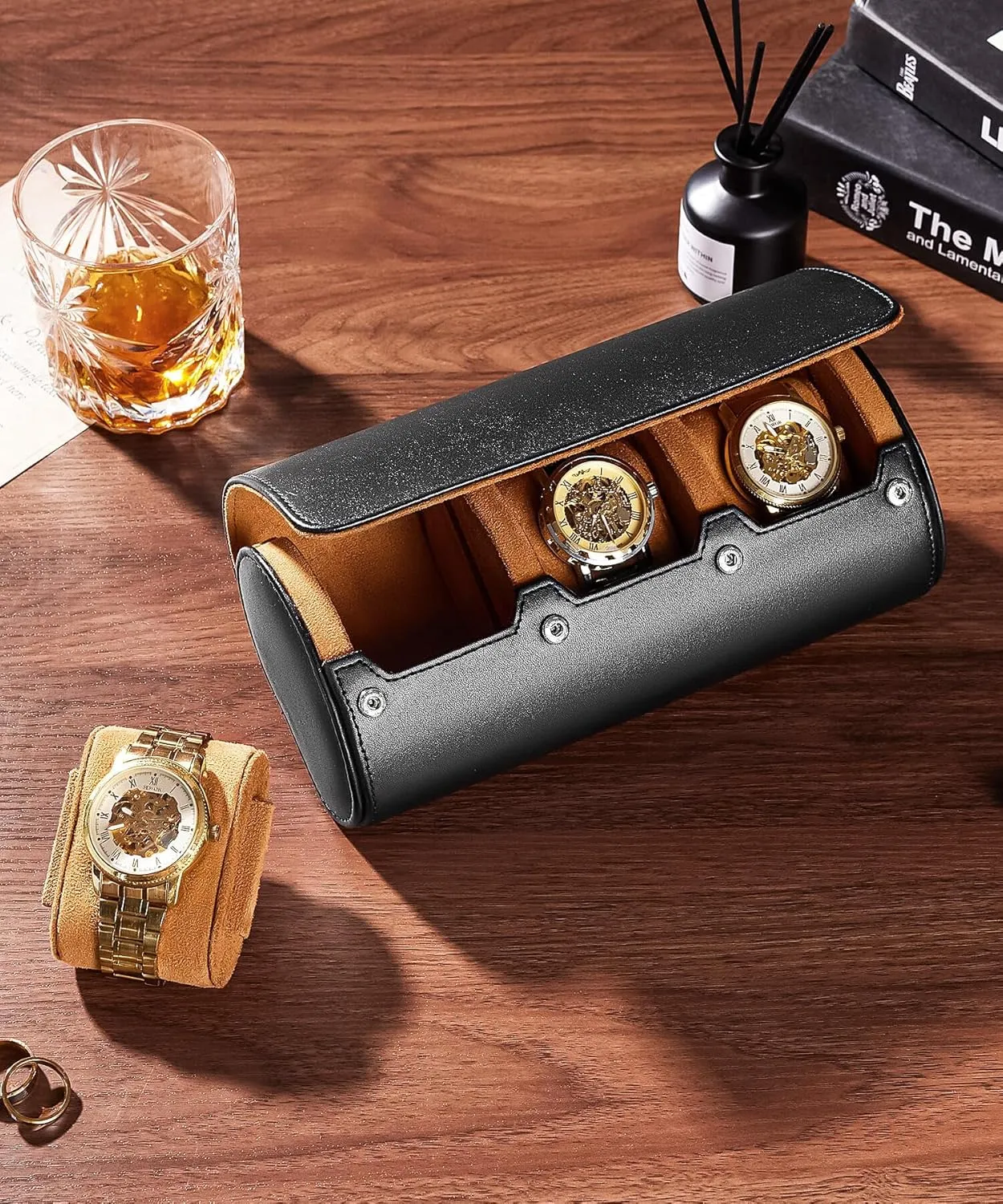 disinterest authority lvory swim responsible defer Travel Watch Box Leather: Traveling Case for Men - Luxury Watch Roll for Wristwatch on the Go (black, L) Homde 