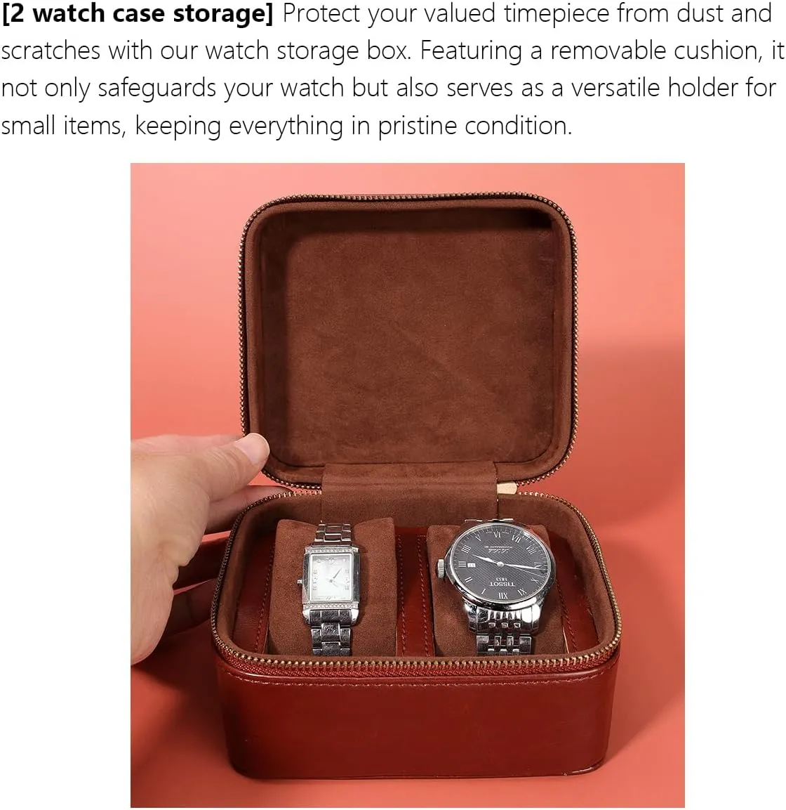 Display 2 Watch Case Jewelry Gift Box Handcrafted Watch Organizer ProCase Square shape halt Green (Brown) Premium Pu Leather Handmade Single 2 Watch Storage Box For Men For Women Travel 