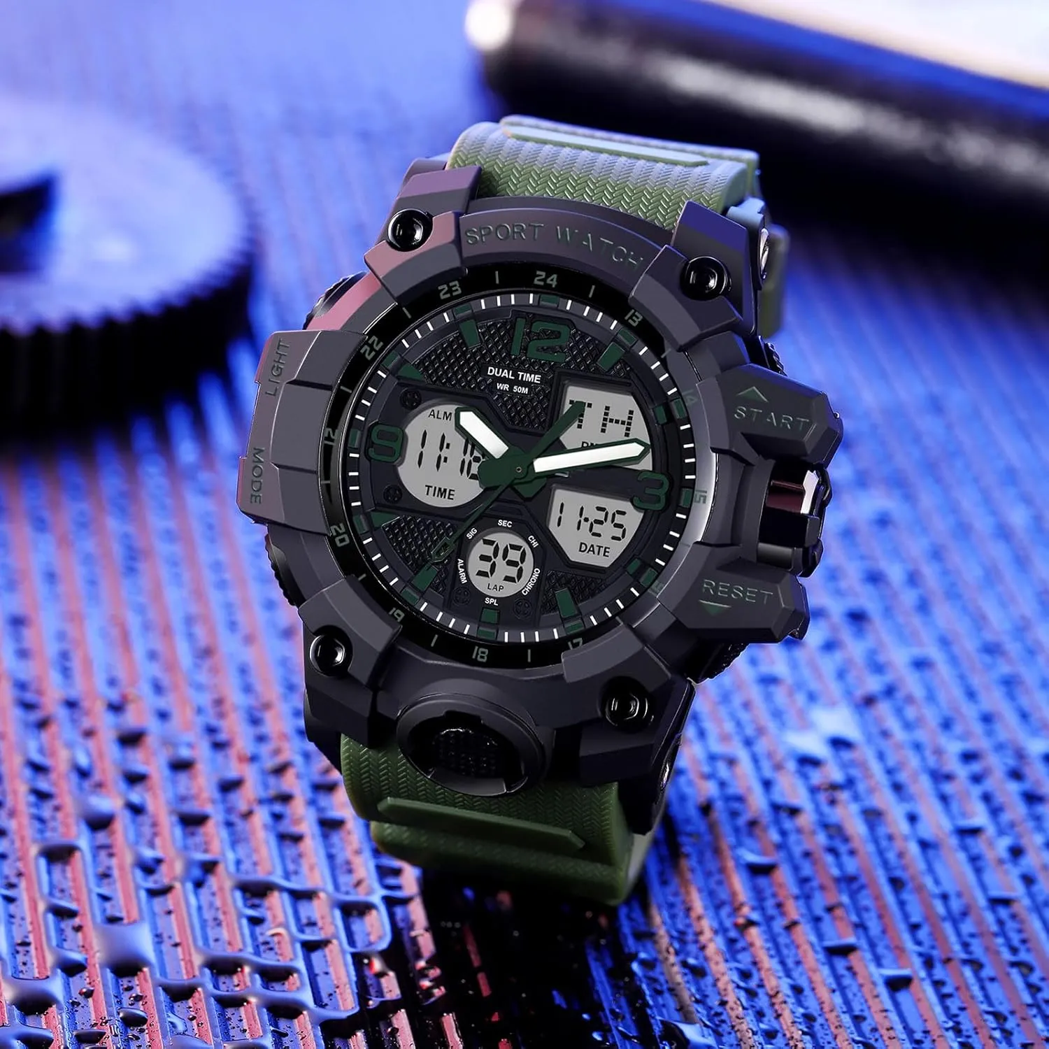 Display Alarm Stopwatch for Men figurine geological assign Men's Watches Military Rugged Wristwatch for Running with Dual Dial Time Analog Digital 