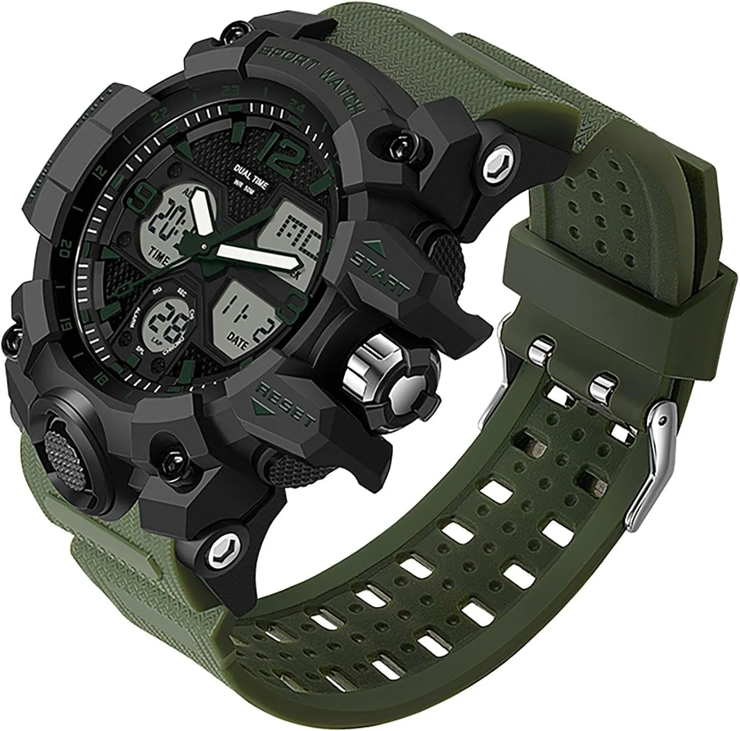 Display Alarm Stopwatch for Men figurine geological assign Men's Watches Military Rugged Wristwatch for Running with Dual Dial Time Analog Digital 