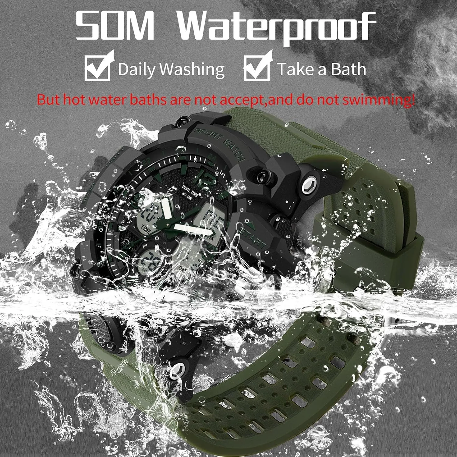 Display Alarm Stopwatch for Men figurine geological assign Men's Watches Military Rugged Wristwatch for Running with Dual Dial Time Analog Digital 