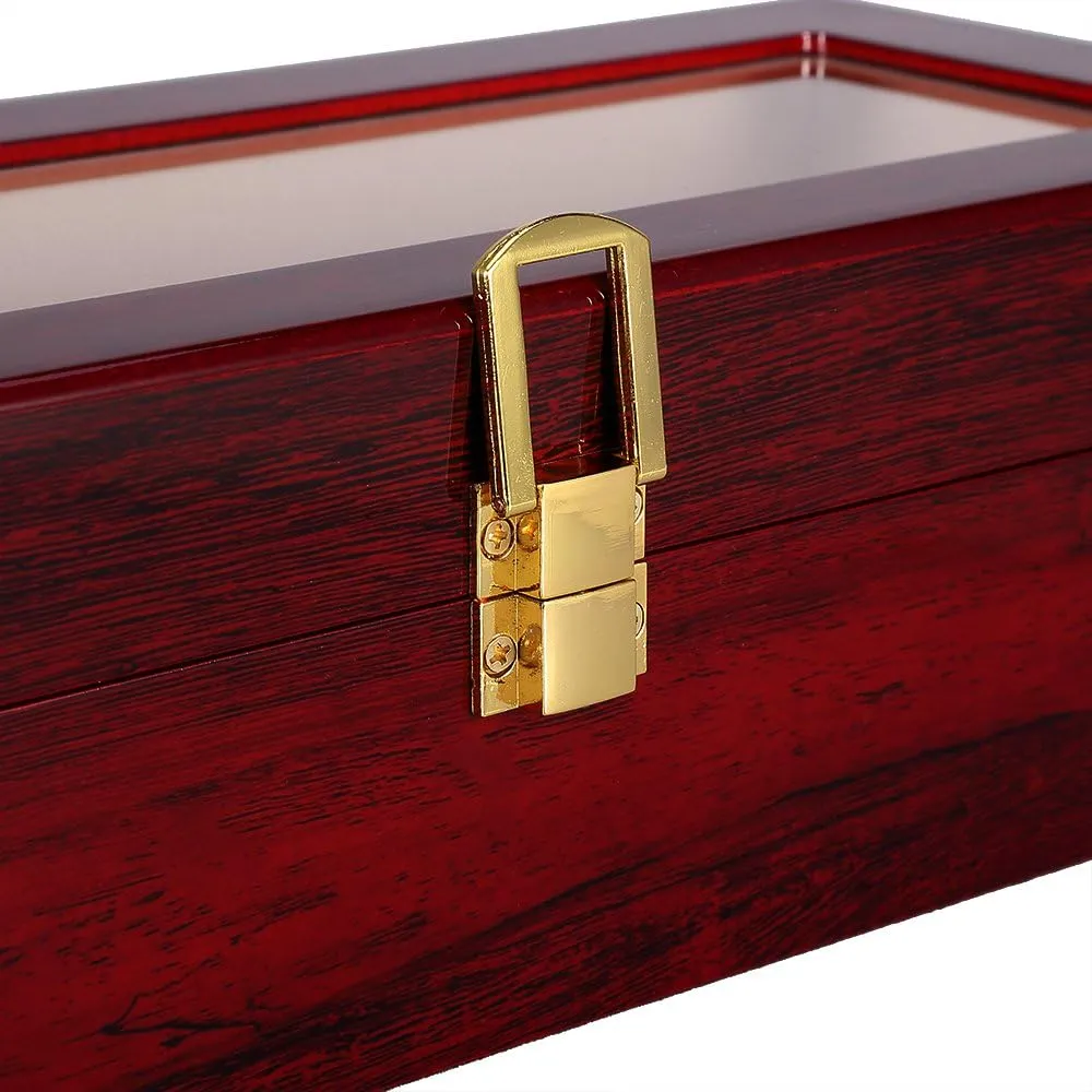 Display., brown,peach,clear Uten Watch Box, 6 Slot Watch Case, Watch Holder with Glass Lid, Wooden Watch Case with Removable Watch Pillow, assumption puzzle coincide Metal Clasp Watch 