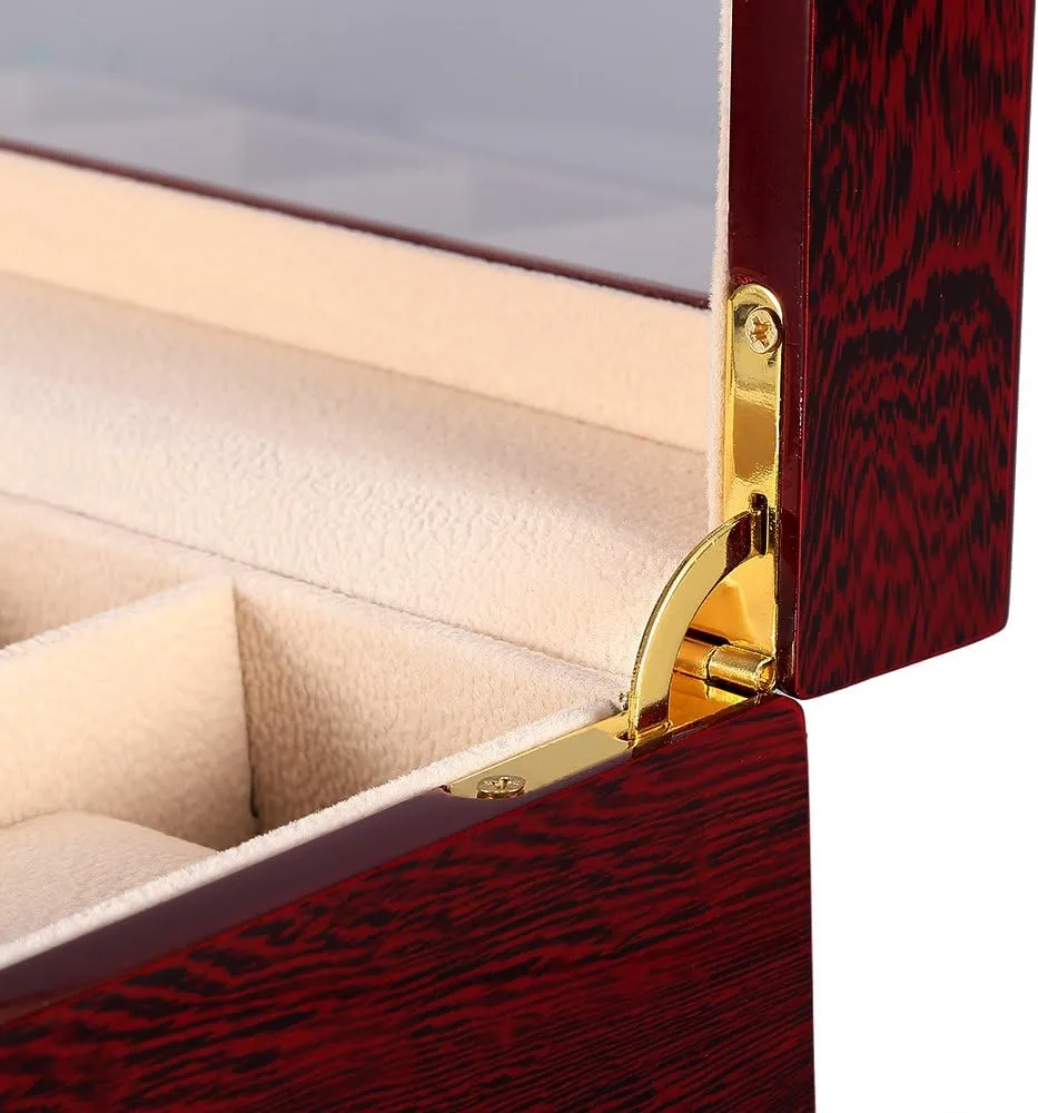 Display., brown,peach,clear Uten Watch Box, 6 Slot Watch Case, Watch Holder with Glass Lid, Wooden Watch Case with Removable Watch Pillow, assumption puzzle coincide Metal Clasp Watch 