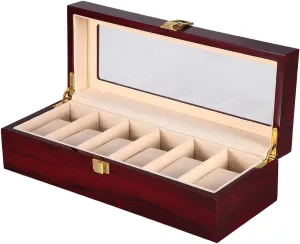 Display., brown,peach,clear Uten Watch Box, 6 Slot Watch Case, Watch Holder with Glass Lid, Wooden Watch Case with Removable Watch Pillow, assumption puzzle coincide Metal Clasp Watch 