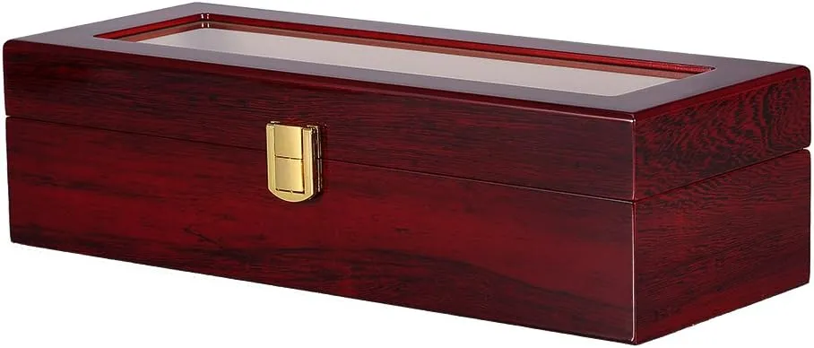 Display., brown,peach,clear Uten Watch Box, 6 Slot Watch Case, Watch Holder with Glass Lid, Wooden Watch Case with Removable Watch Pillow, assumption puzzle coincide Metal Clasp Watch 