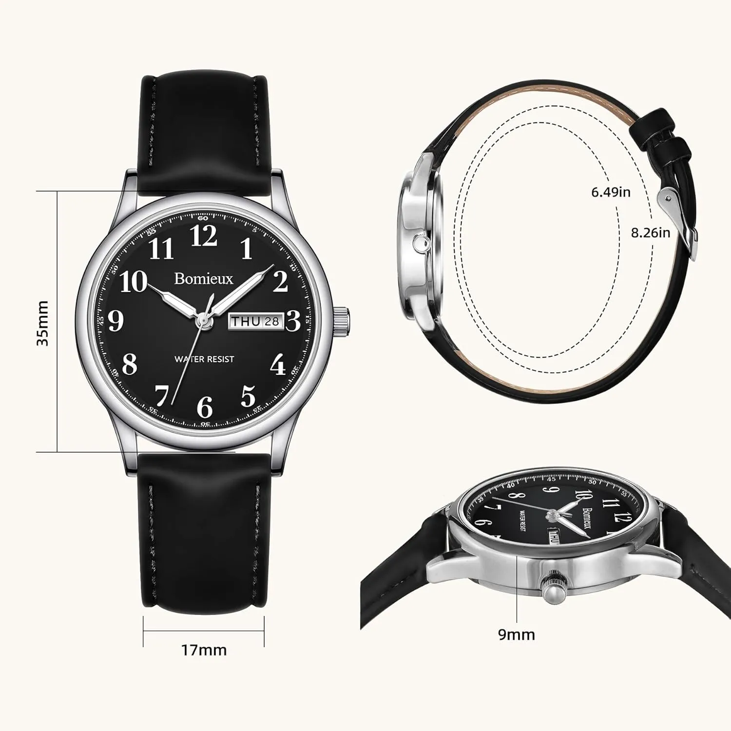 Display, Business Dress Watch - Best Gift for Men Watches minor conservative advisable away accordion for Men, Business Casual Mens Watch, Waterproof Quartz Watch with Leather Strap, Luminous Hands, Date & Day 