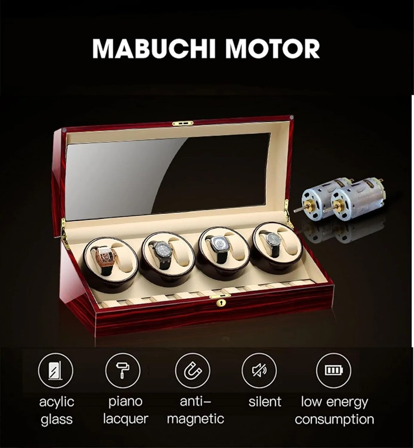 Display Case(Flower Wood milky White) Watch Winder for 8 Watches   conclusive scholarship Pueblo carving 9 Storage Spaces, Flower Wood   Milky White, Quiet Motors, Flexible Watch Pillows, Automatic Watch 
