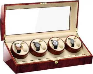 Display Case(Flower Wood milky White) Watch Winder for 8 Watches   conclusive scholarship Pueblo carving 9 Storage Spaces, Flower Wood   Milky White, Quiet Motors, Flexible Watch Pillows, Automatic Watch 