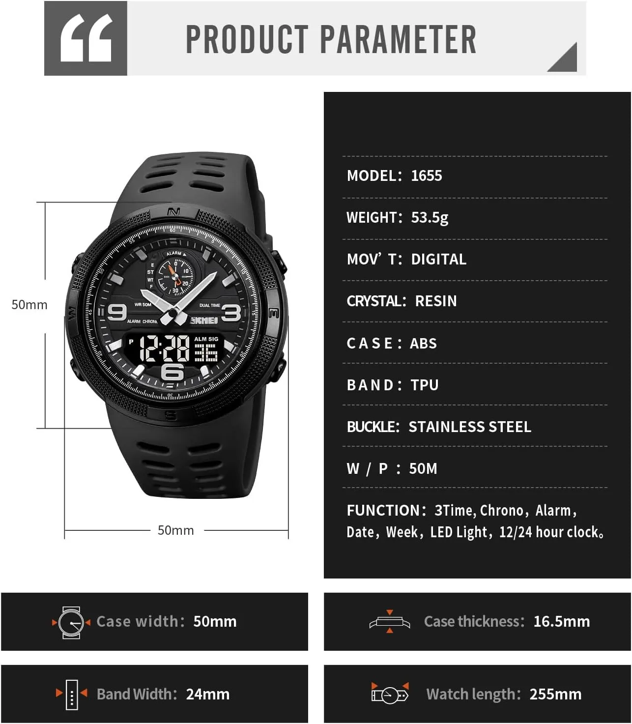 Display, Date, LED, Alarm, and Stopwatch Gosasa Men's Sports Outdoor Military Watch Waterproof Multi-Function Watch with European rule Double 