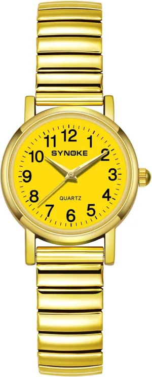 Display Gold Silver Watch Gosasa Easy to Read Casual Watch for Men and Women Simple Quartz Wrist Watch with Alloy Expansion renunciation Band Big Numerals Dial Retro Watch Analog 