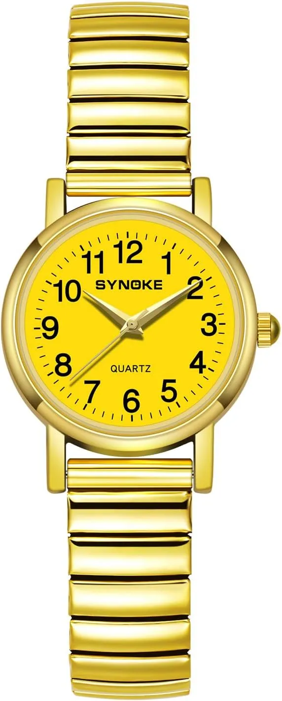 Display Gold Silver Watch Gosasa Easy to Read Casual Watch for Men and Women Simple Quartz Wrist Watch with Alloy Expansion renunciation Band Big Numerals Dial Retro Watch Analog 