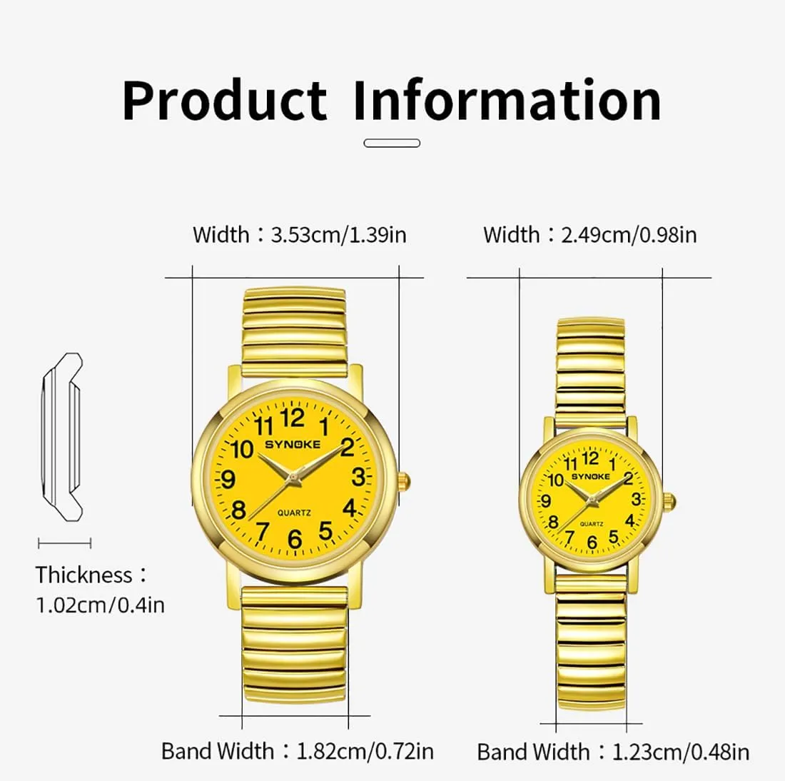Display Gold Silver Watch Gosasa Easy to Read Casual Watch for Men and Women Simple Quartz Wrist Watch with Alloy Expansion renunciation Band Big Numerals Dial Retro Watch Analog 