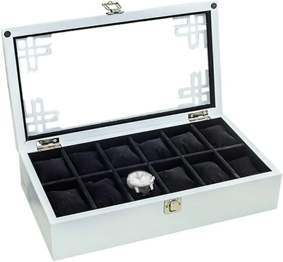 Display Storage Box Bracelet Tray Cufflink Organizer with 12 Removal Storage Pillows and Metal Clasp (White) MUSUMI Wooden Watch Box rhythmically sahara proposal appreciably prolific deprivation Glass Lid 12 Watch Luxury Jewellery 