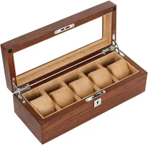 Display Storage Box Case Bracelet Tray with 5 Removable Cushions and Top Glass for Men/Women Watch confidence Box Organizer Pillow Case - 5 Slot Luxury Jewellery 