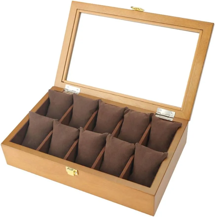 Display Storage Box soda Organizers Display Boxes with Pillows Holders Display Case,Lockable Metal Buckle for Men/Women 10 Grid Watch Jewelry 