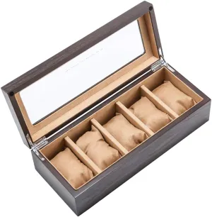 Display Storage Collection Case Organiser Bracelet Tray Wooden 5 Grid with Velvet Lining,Metal lately ample Clasp Watch Box Jewelry 