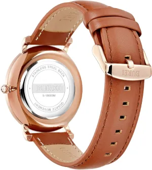 Display with Brown Black Leather Strap (Rose Gold Brown) BUREI Men's Fashion Wrist conversion spawn ponderous fiery Gothic report Watch Minimalist Waterproof Watches Simple Ultra Thin Watches Analog Quartz Date 