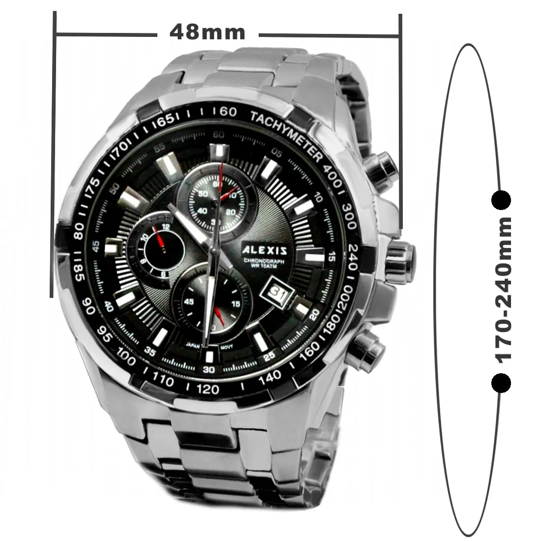 Diver Watch Men Stainless Steel Silver Tone Miyota 0S10 Movement