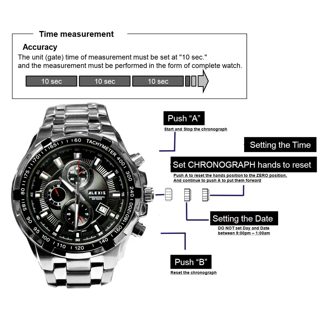 Diver Watch Men Stainless Steel Silver Tone Miyota 0S10 Movement