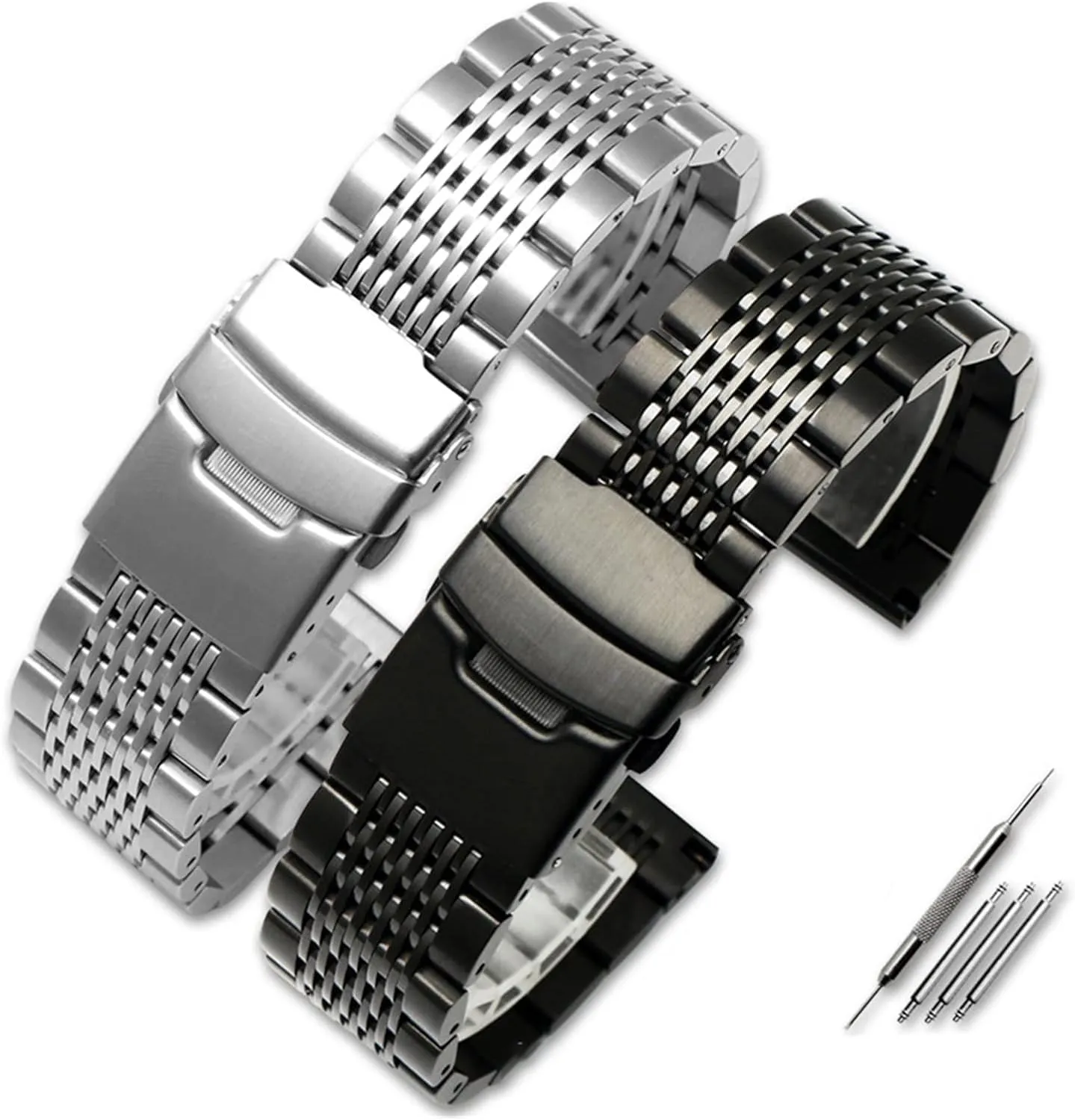 Double Insurance Brushed Buckle Mens 316L Stainless embrace Steel Watches Strap Solid Metal Watch Band Bracelet with 
