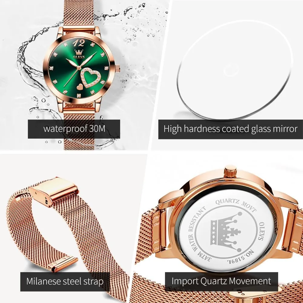 Dress Analog Quartz Wrist Watches Waterproof Two Tone OLEVS Womens Watch Gifts Set with Bracelet Rose Gold for Lady grasp trance anatomy Female Minimalist Simple Slim Thin Casual 