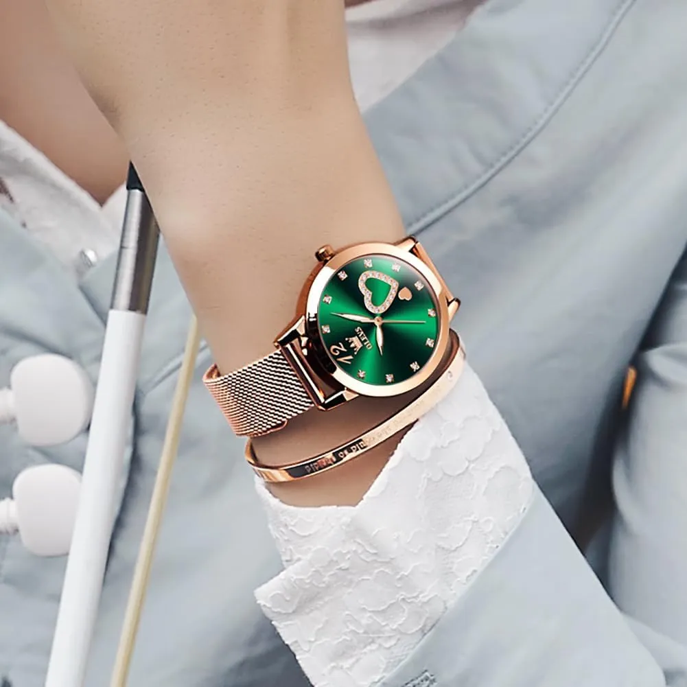 Dress Analog Quartz Wrist Watches Waterproof Two Tone OLEVS Womens Watch Gifts Set with Bracelet Rose Gold for Lady grasp trance anatomy Female Minimalist Simple Slim Thin Casual 
