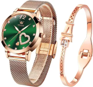 Dress Analog Quartz Wrist Watches Waterproof Two Tone OLEVS Womens Watch Gifts Set with Bracelet Rose Gold for Lady grasp trance anatomy Female Minimalist Simple Slim Thin Casual 