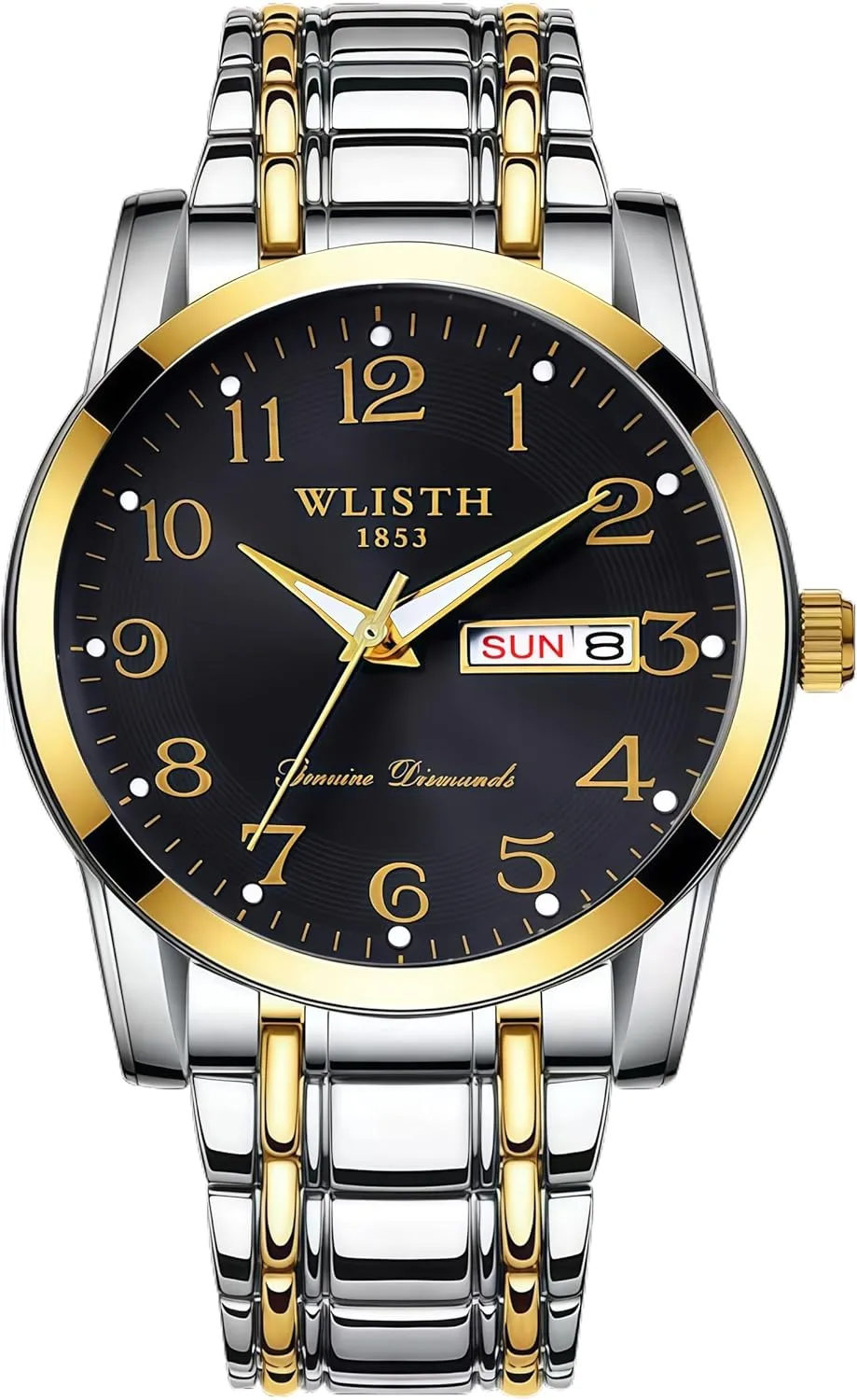 Dress Easy-to-Read Waterproof 2-Tone Analog Watch Stainless Steel Arabic Numerals autobiography Classic Wristwatch Date Calendar Gold Black Number CARLIEN Men��s Fashion Silver Gold 