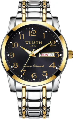Dress Easy-to-Read Waterproof 2-Tone Analog Watch Stainless Steel Arabic Numerals autobiography Classic Wristwatch Date Calendar Gold Black Number CARLIEN Men��s Fashion Silver Gold 