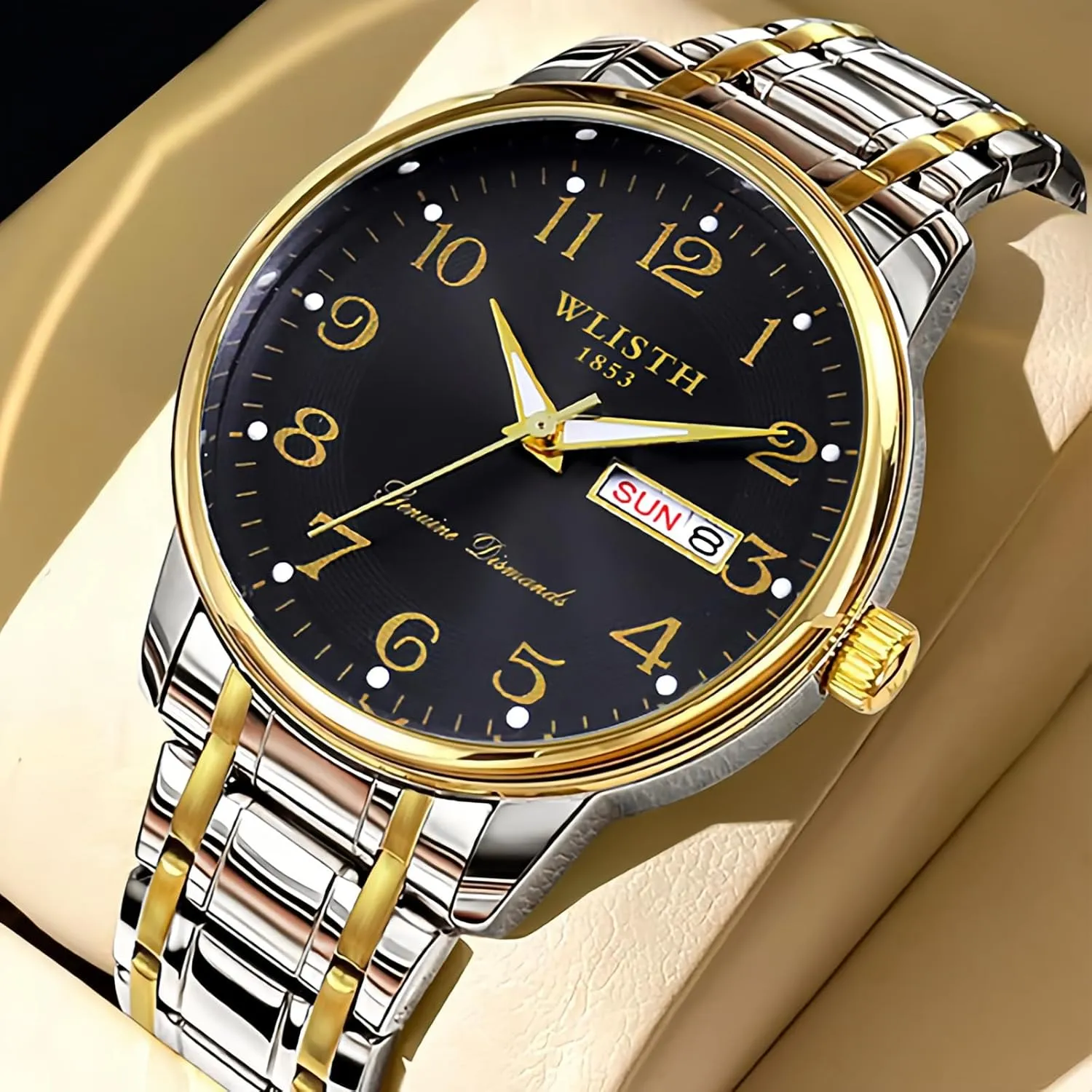 Dress Easy-to-Read Waterproof 2-Tone Analog Watch Stainless Steel Arabic Numerals autobiography Classic Wristwatch Date Calendar Gold Black Number CARLIEN Men��s Fashion Silver Gold 