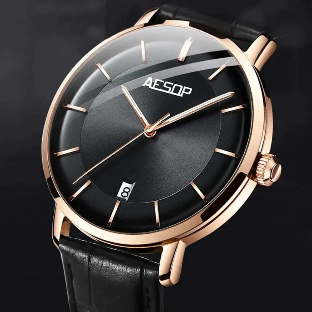 Dress Watch MASTOPLuxury Men's juggle Automatic Mechanical Watches Business Leather Band Luminous Classic Calendar Window Waterproof Analog 