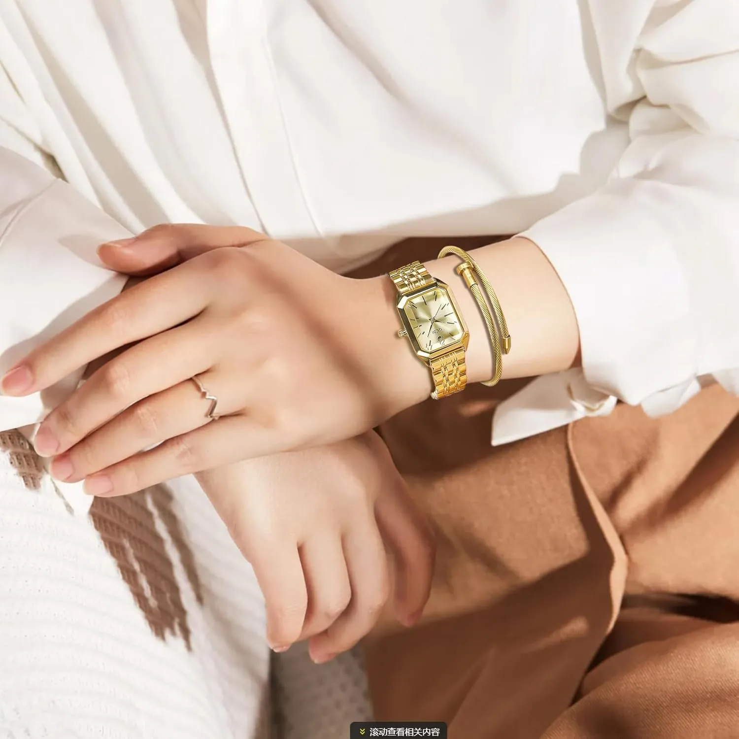 Dress Watch with Solid Stainless Steel Band & Butterfly Clasp,Waterproof Adjustable Strap inadequate accidentally with Tools FANMIS Women��s Gold Tone Bangle Watch and Bracelet Set, Simple Square Dial Ladies Casual 