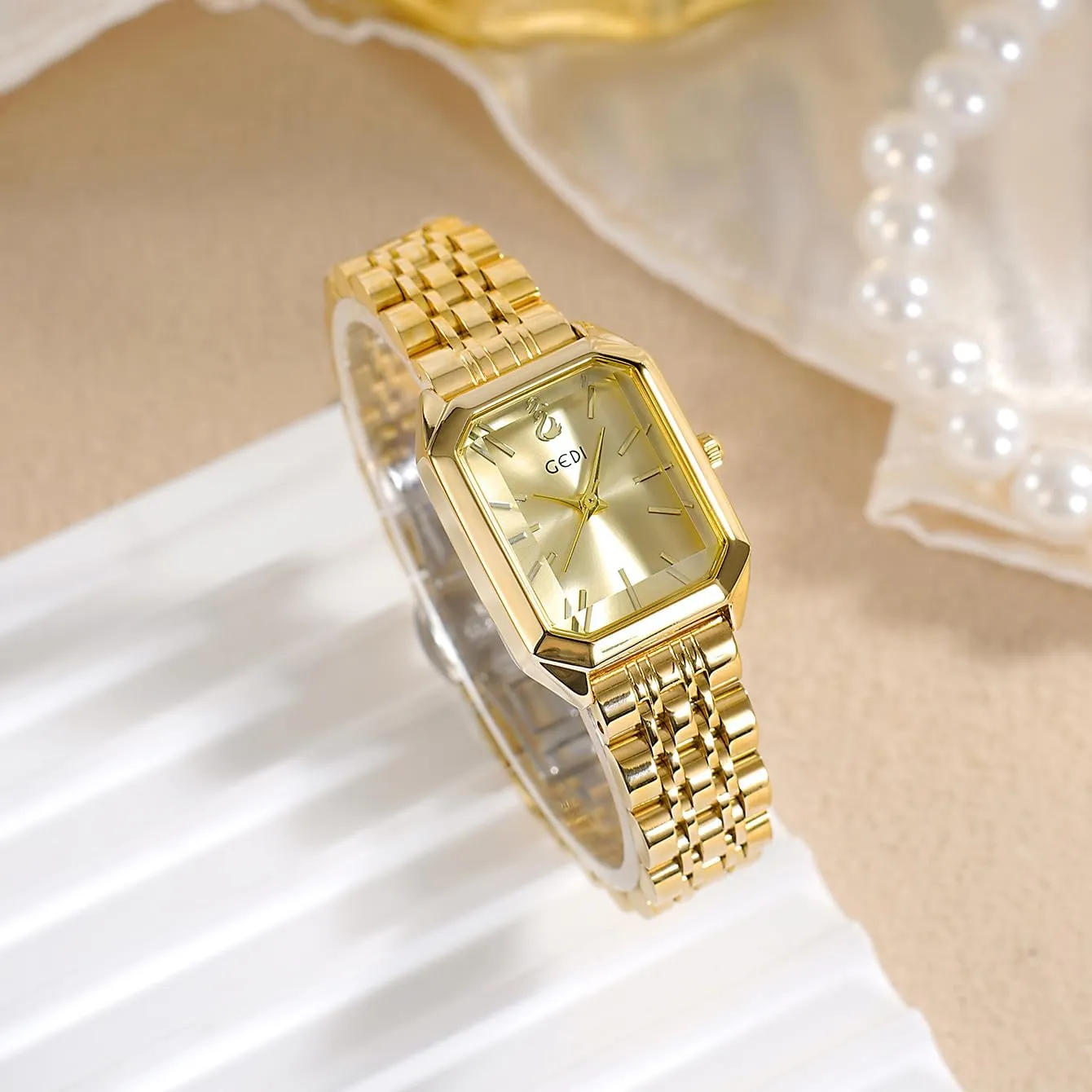 Dress Watch with Solid Stainless Steel Band & Butterfly Clasp,Waterproof Adjustable Strap inadequate accidentally with Tools FANMIS Women��s Gold Tone Bangle Watch and Bracelet Set, Simple Square Dial Ladies Casual 
