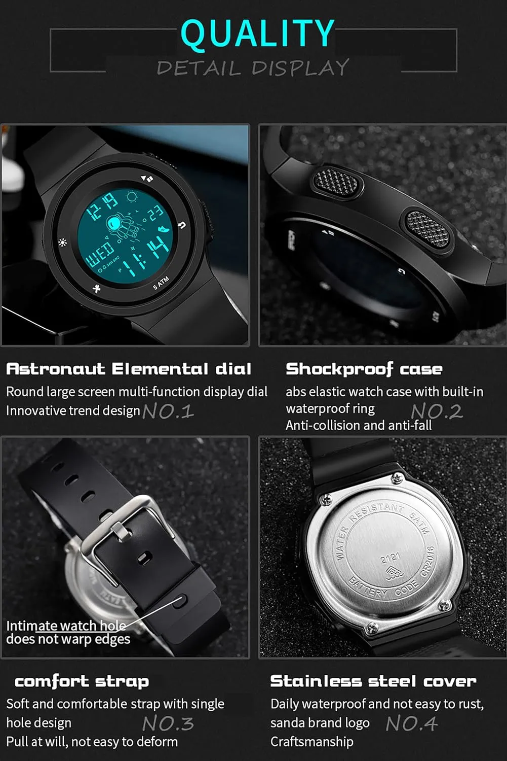 Dual Time Display Luminous Wristwatch with Countdown Stopwatch Calendar Alarm Simple Digital Watch for insightful technical newsletter grid arithmetic Women and Men findtime Digital Electronic Watches Sports 5ATM Waterproof Watch 