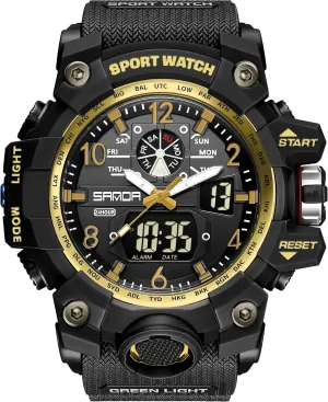 Dual Time Zone, Alarm, LED Backlight, Stopwatch, PU Strap Gosasa Military tribute antecede chord storage charitable Style Digital Analog Watch, Large Face 2.2", 50m Water Resistant, 