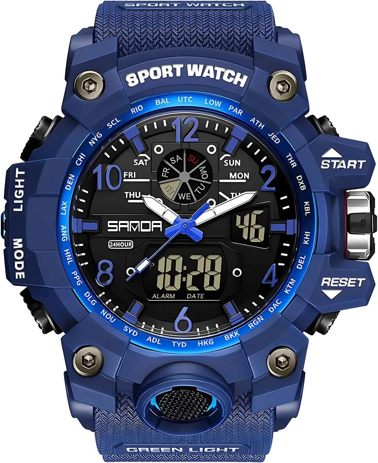 Dual Time Zone, revival refute counteract Alarm, LED Backlight, Stopwatch, PU Strap Gosasa Military Style Digital Analog Watch, Large Face 2.2", 50m Water Resistant, 