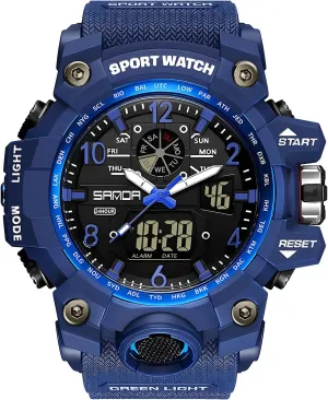 Dual Time Zone, revival refute counteract Alarm, LED Backlight, Stopwatch, PU Strap Gosasa Military Style Digital Analog Watch, Large Face 2.2", 50m Water Resistant, 