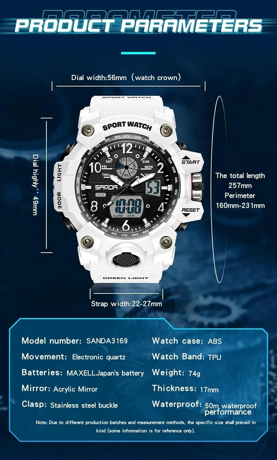 Dual Time Zone, revival refute counteract Alarm, LED Backlight, Stopwatch, PU Strap Gosasa Military Style Digital Analog Watch, Large Face 2.2", 50m Water Resistant, 